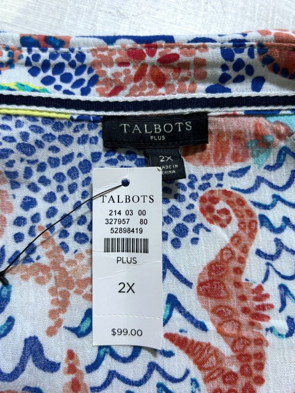 NWT Talbot Women's Blue Cotton Seahorse Crinkle Beach Shirt Dress Size 2X 3453 - Picture 8 of 14